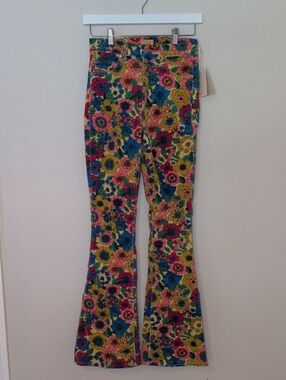 MOTHER Yellow Floral High-Rise Flare Jeans